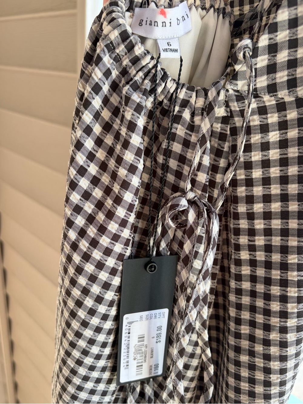 🆕 🏁Gianni Bini Gingham Maxi Dress Black White Tie Waist Casual Size 6 Sundress - Picture 14 of 17